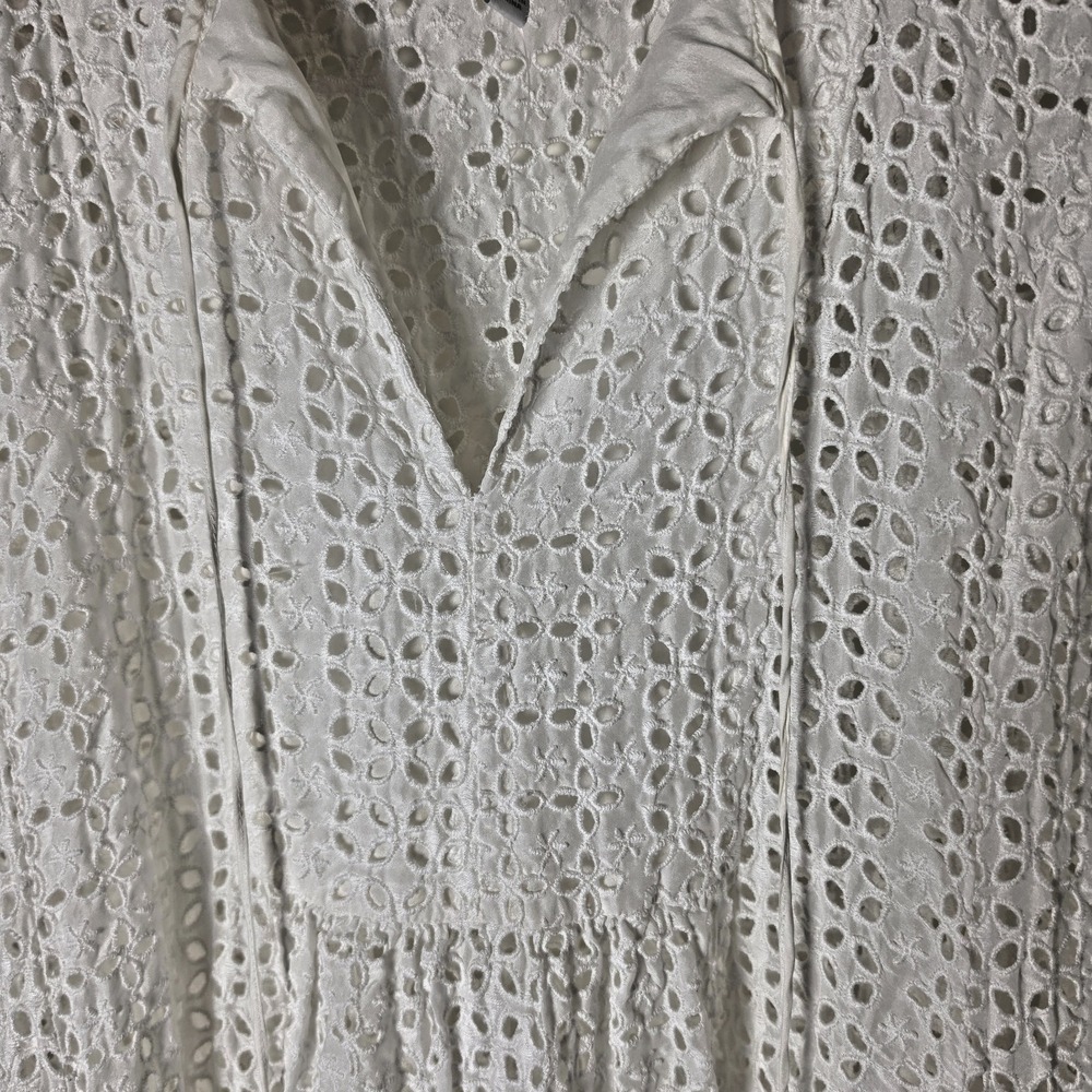 Johnny Was 100% Silk White Eyelet Tiered Maxi Dress No Slip Sz S Beach Coverup - Picture 4 of 12
